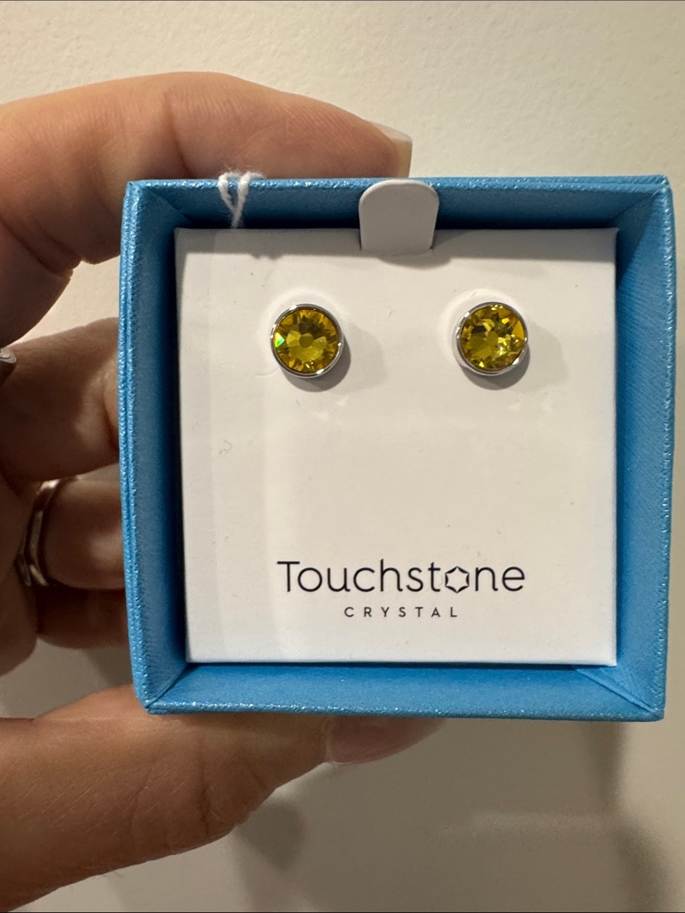Touchstone Crystal Swizzle Light Topaz Earrings, NIB